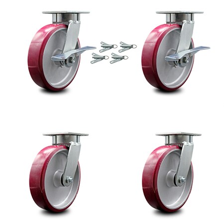 Service Caster 8 Inch Kingpinless Poly on Aluminum Wheel Caster Swivel Locks 2 Brakes SCC, 4PK SCC-KP30S820-PAR-SLB-BSL-2-BSL-2